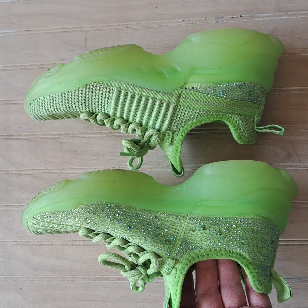 Steve Madden Girls Maxima Knit Rhinestone Lace Up Chunky Sole Comfy Sneakers - Picture 8 of 11